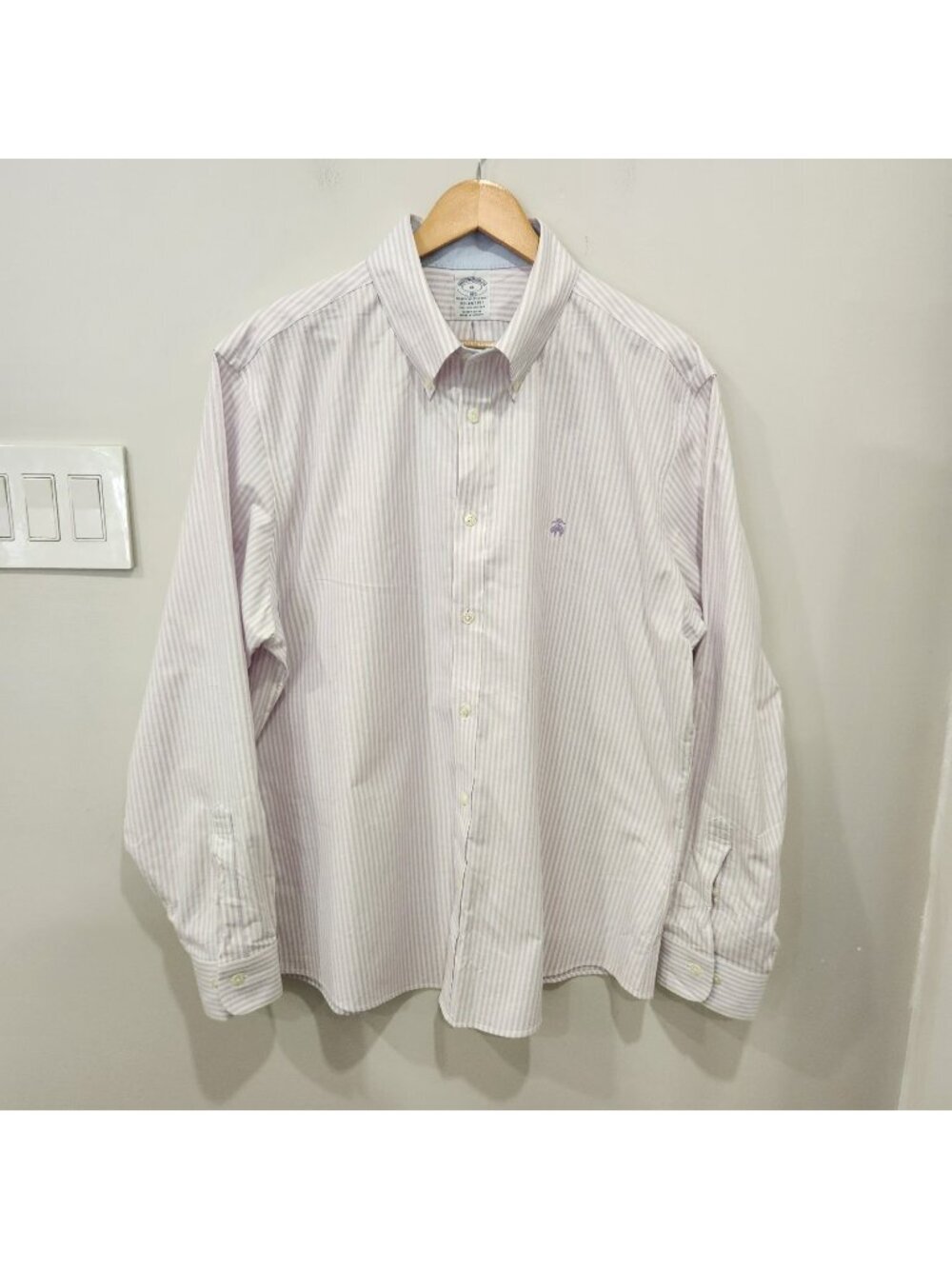 Brooks Brothers Shirt XL White Purple Stripes Regent Fit Oxford Button Down OCBD